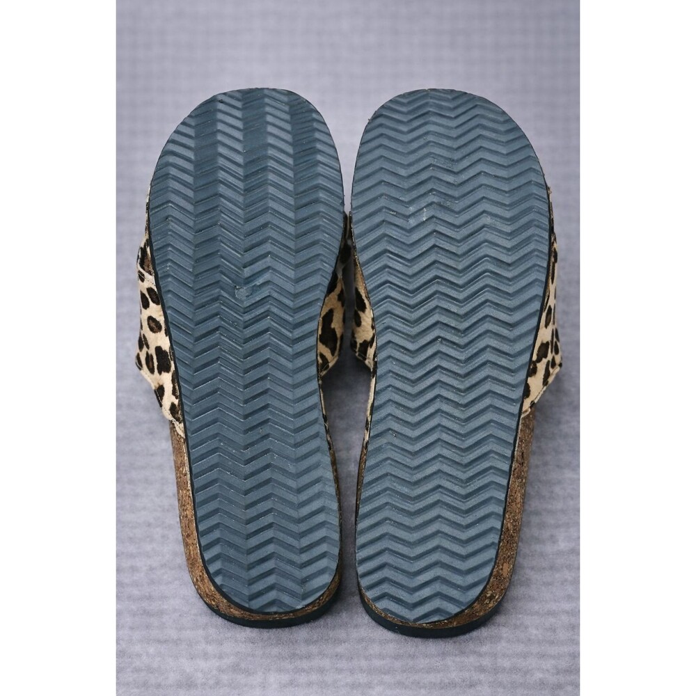 Leopard Pony Hair Sandals Womens 8.5 Criss Cross Slip On Boho - Picture 8 of 8